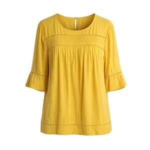 Old Navy Women's XL Mustard Peasant Blouse 3/4 Bell Sleeve Boho Cotton Modal